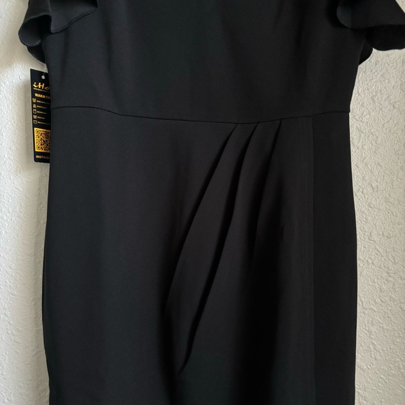 IHOT Women's V Neck Ruffle Sleeve Bodycon Sheath Wrap Ruched Dress size M Black - Picture 6 of 13